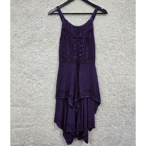 My Choice Dress Womens One Size Purple Embroidered Lace Up Boho Fairycore